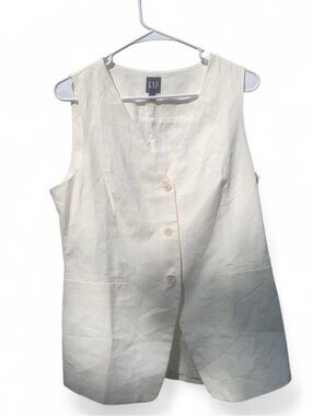 GAP Off-White Sleeveless Button Front Vest